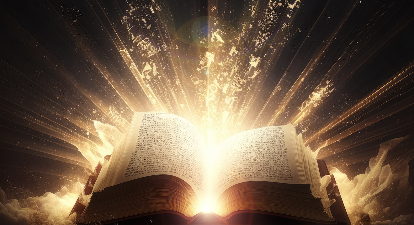 open Bible with light emanating from it