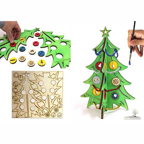 Wooden 3D Christmas Tree with Ornaments